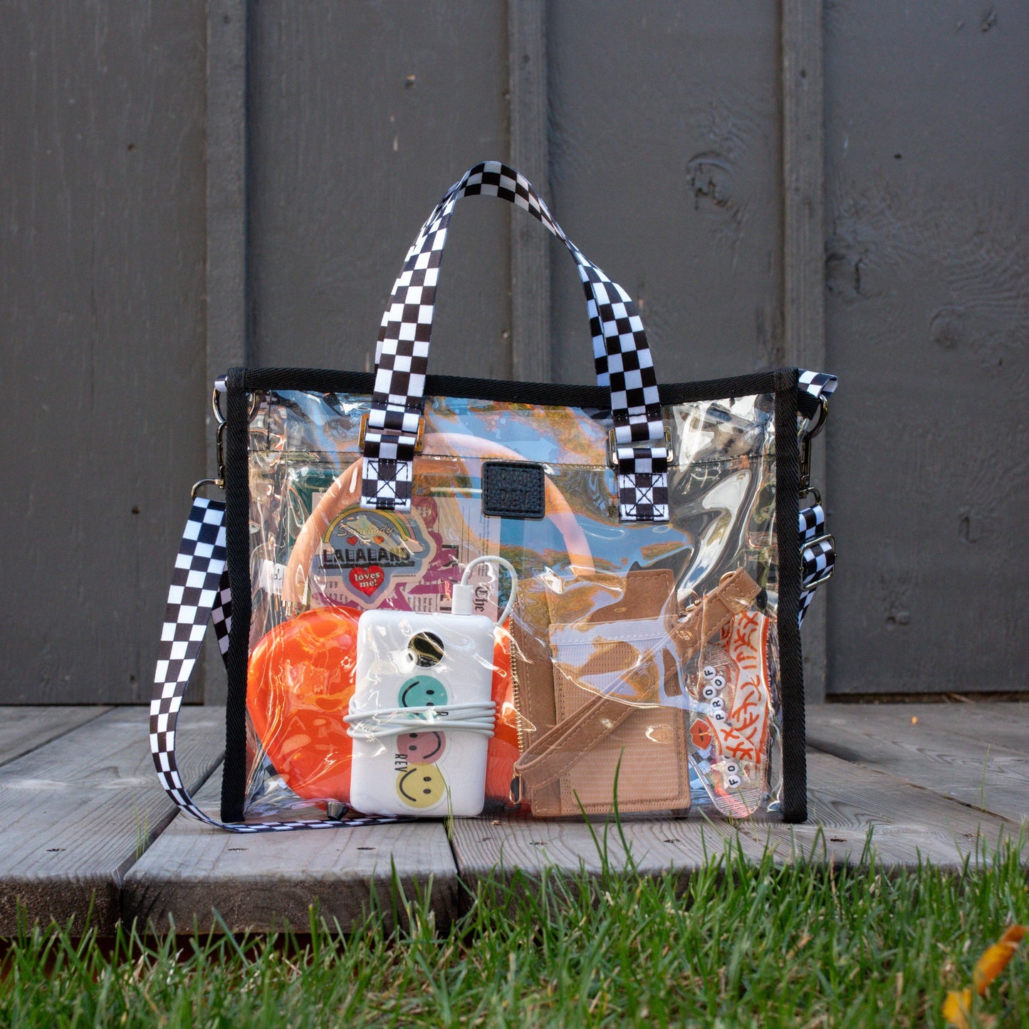 Checkered Clear Boxy Tote