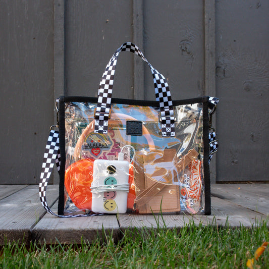 Checkered Clear Boxy Tote