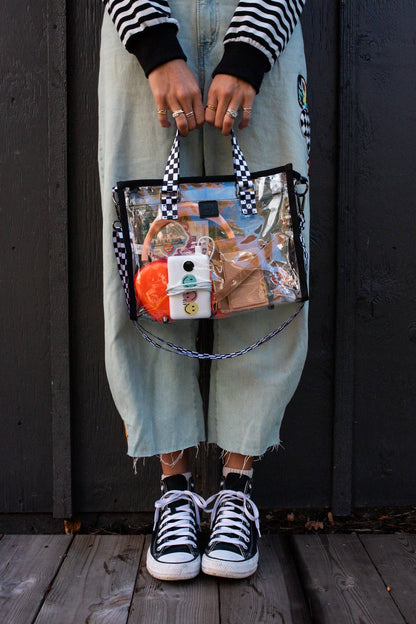 Checkered Clear Boxy Tote