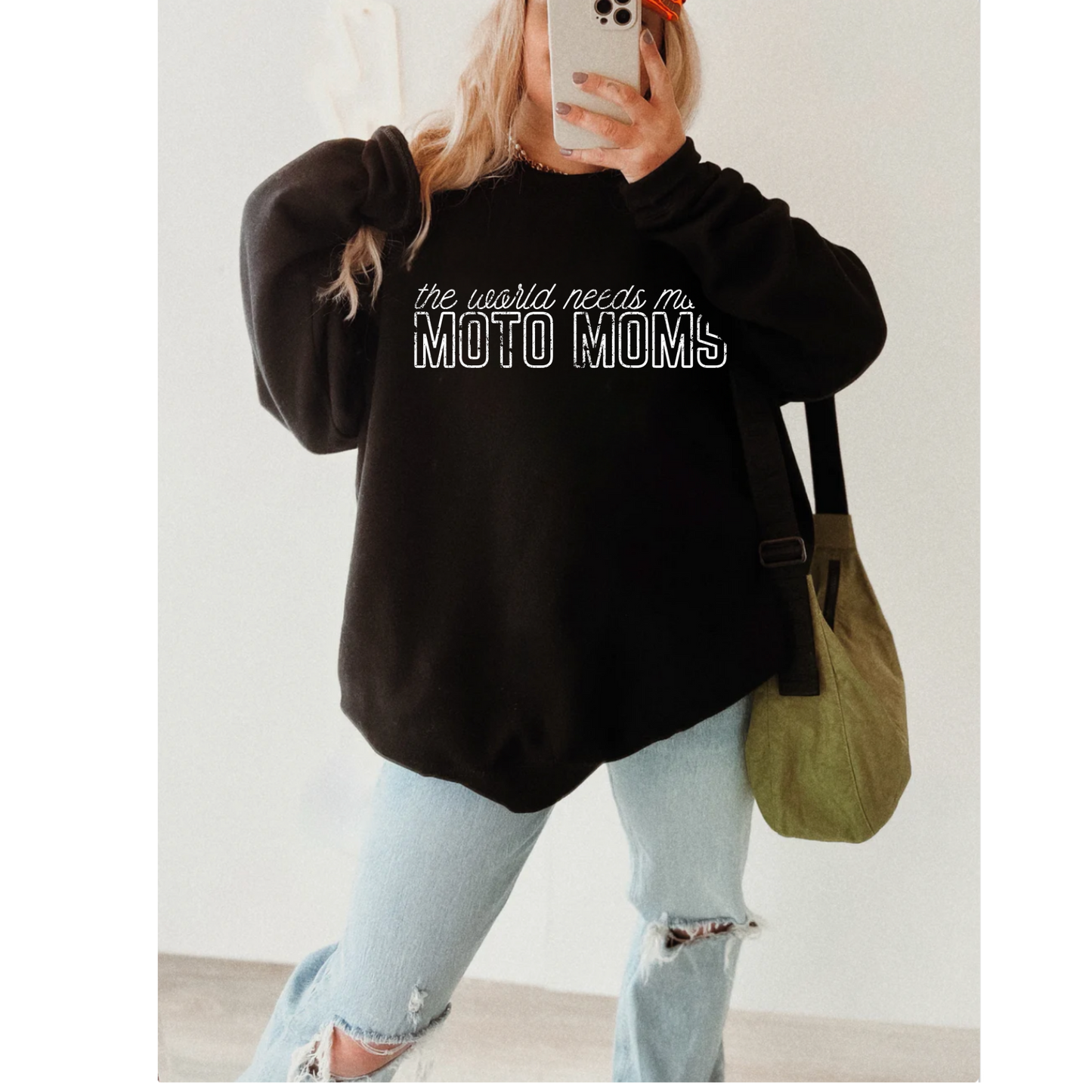 The World Needs More Moto Moms Crewneck Sweatshirt