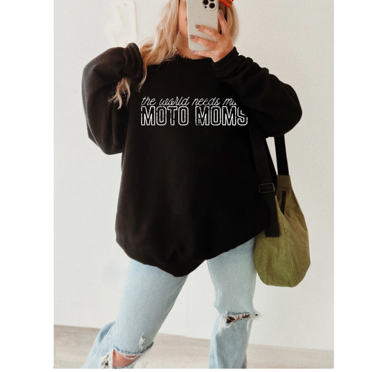 The World Needs More Moto Moms Crewneck Sweatshirt