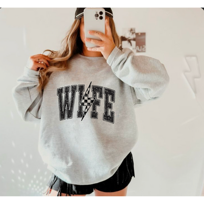 Wife Checkered Bolt Crewneck