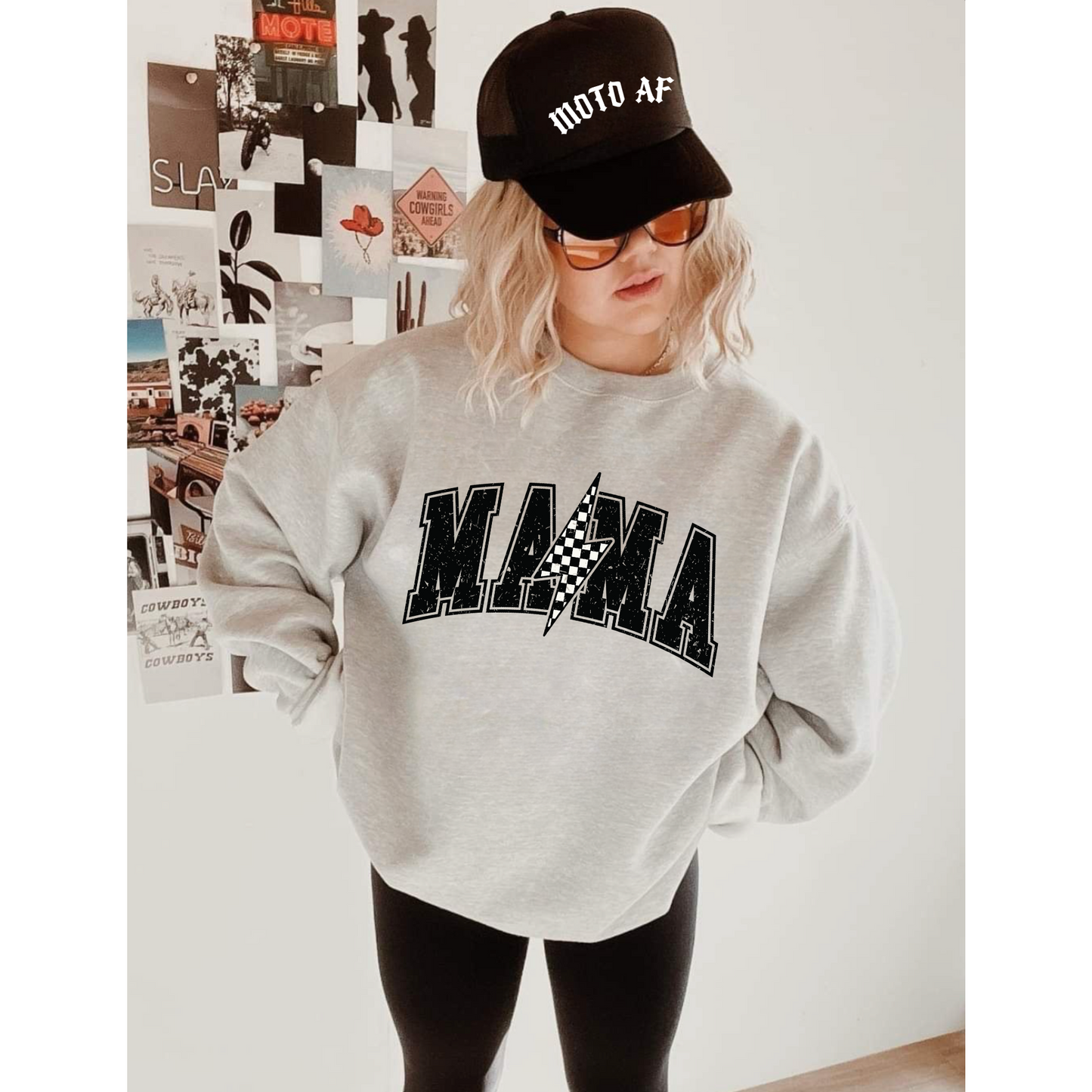 Mama Checkered Bolt Crewneck