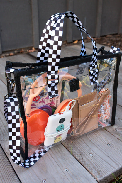 Checkered Clear Boxy Tote