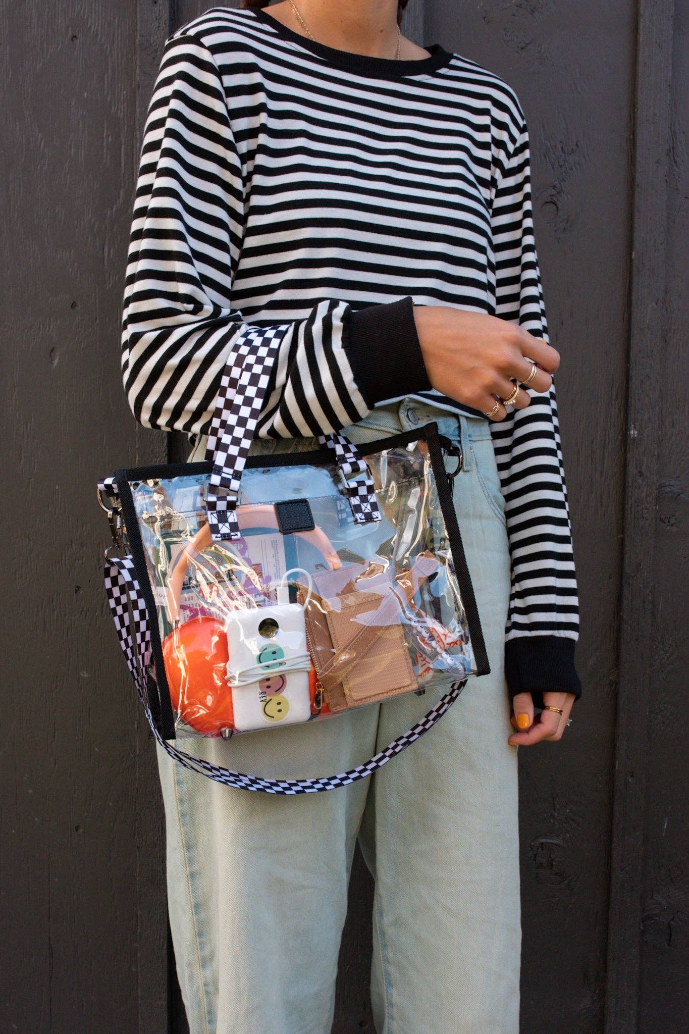 Checkered Clear Boxy Tote
