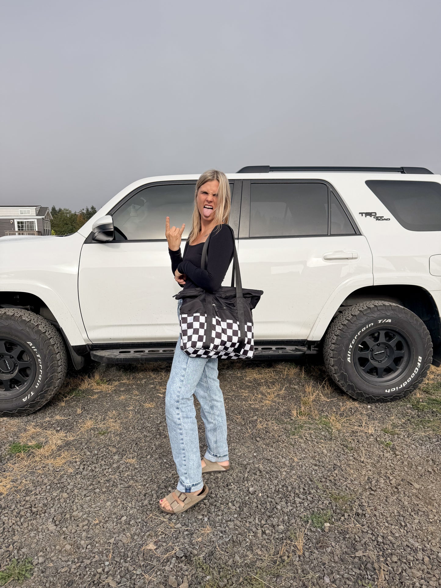 Checkered Packable Tote