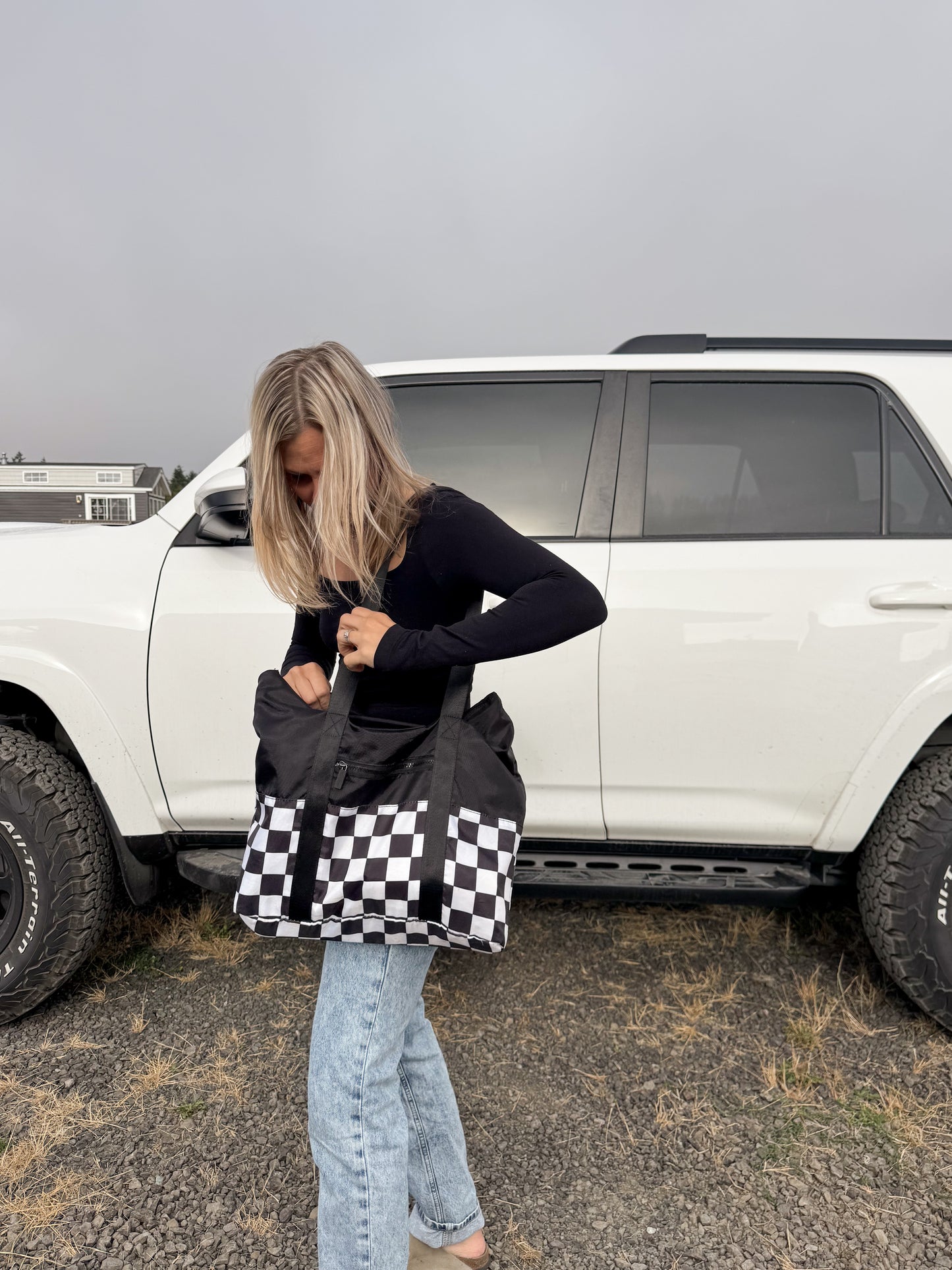 Checkered Packable Tote