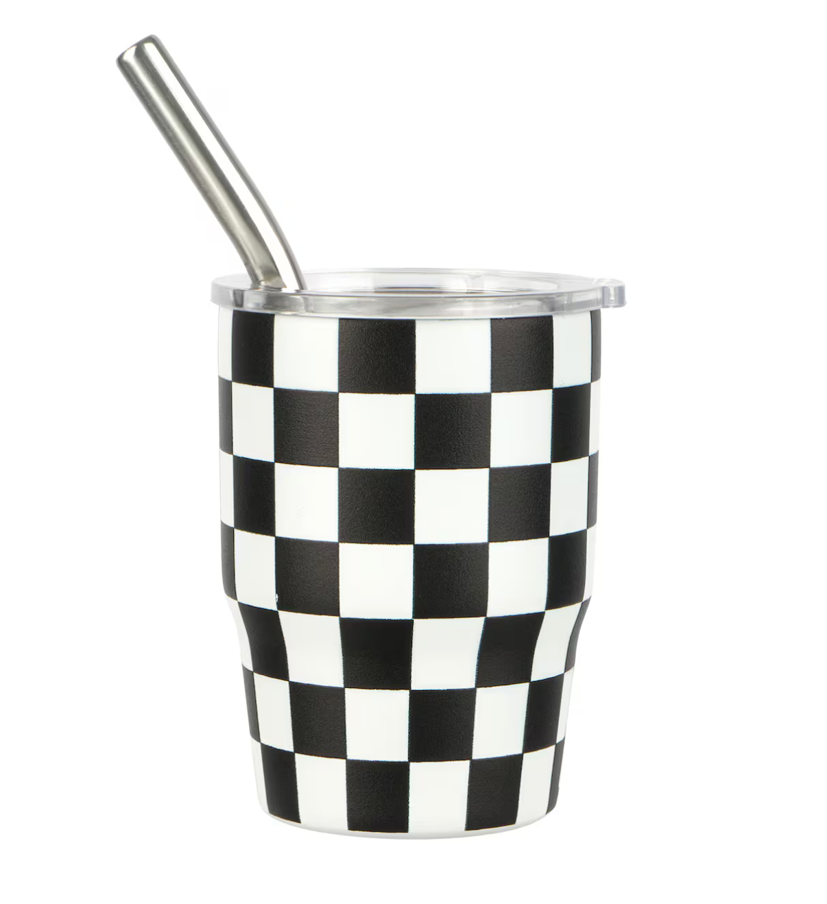 3 oz. Checkered Tumbler Shot Glass with Metal Straw and Lid