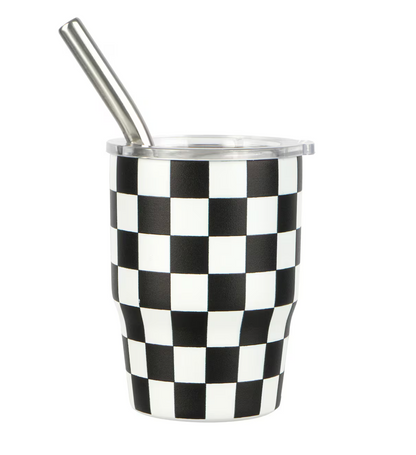 3 oz. Checkered Tumbler Shot Glass with Metal Straw and Lid